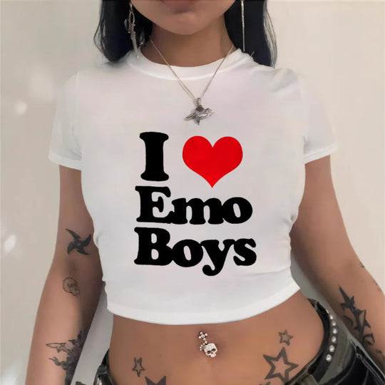 Damen Crop-T-Shirt mit künstlerischem Statementdruck EB