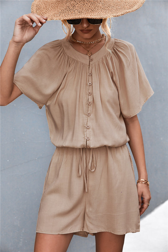 Damen Jumpsuit mit elastischem Bund und knopfverzierter Front EB