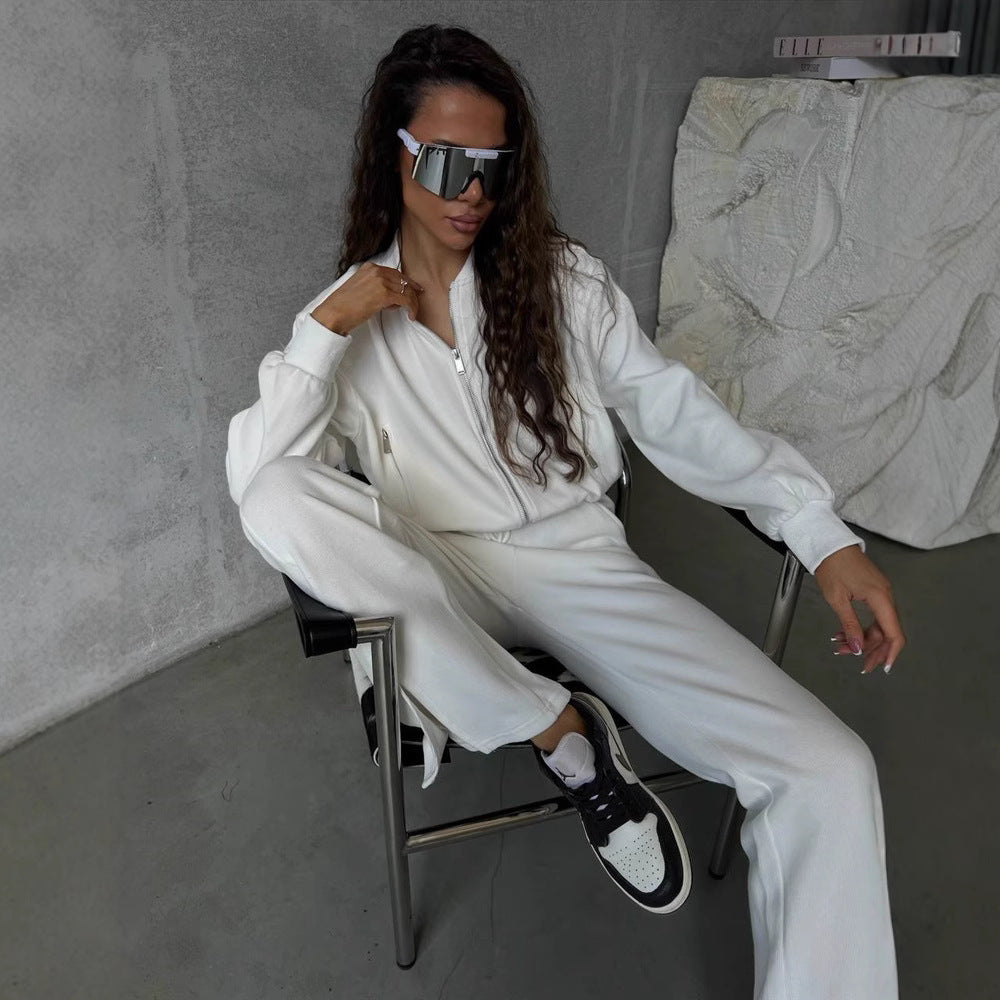 Damen Loungewear-Set mit Kurzzip-Jacke und High‑Waist‑Jogginghose mit Seitenschlitz EB