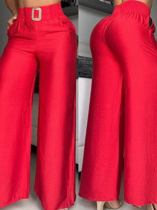 Damen Weit geschnittene Palazzo-Hose mit dekorativem Taillenbund EB