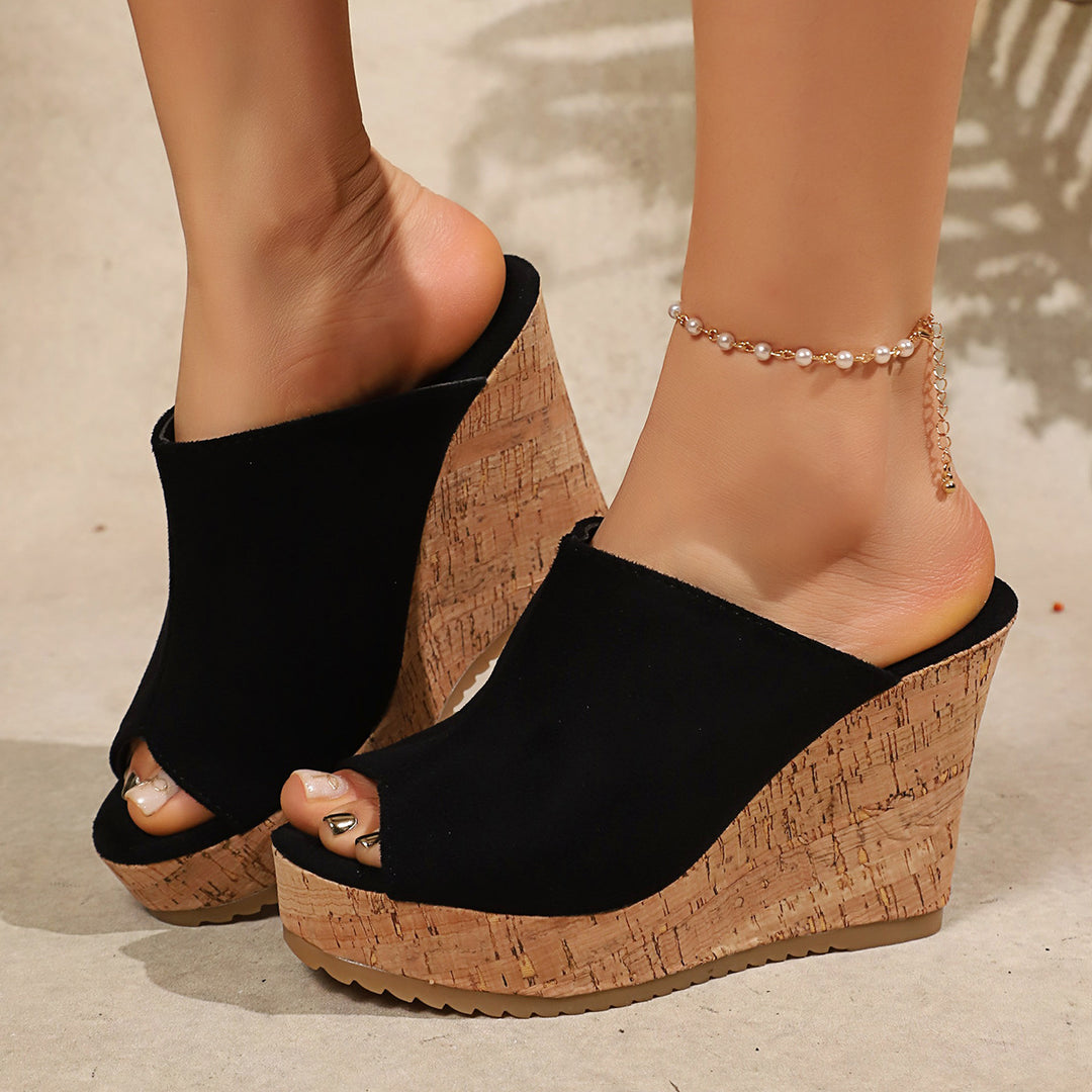 Damen Wedge-Pantoletten mit elegantem Korkdetail EB
