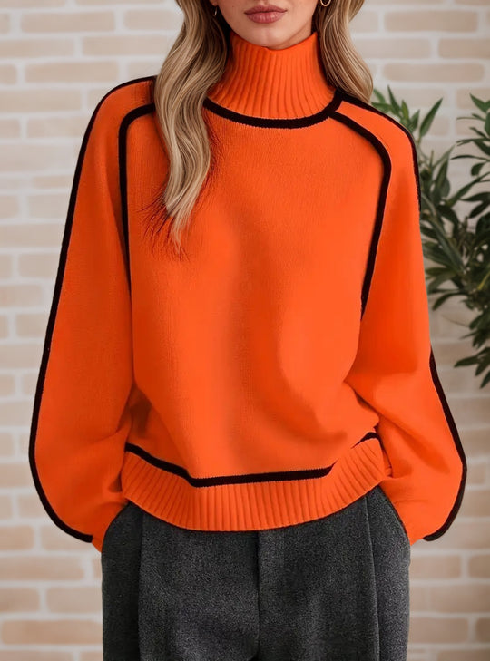Damen Pullover mit hohem Kragen und Volumenärmeln EB