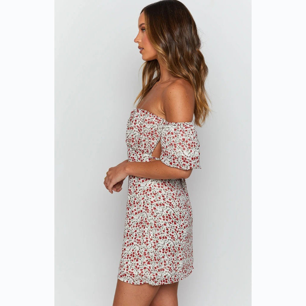 Damen Off-Shoulder Minikleid mit voluminösen Ärmeln und floralem Design EB