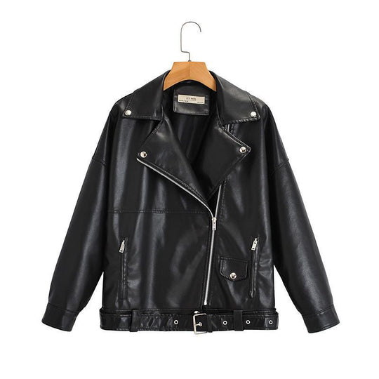 Damen Oversized Kunstlederjacke mit asymmetrischem Reißverschluss und praktischen Taschen EB