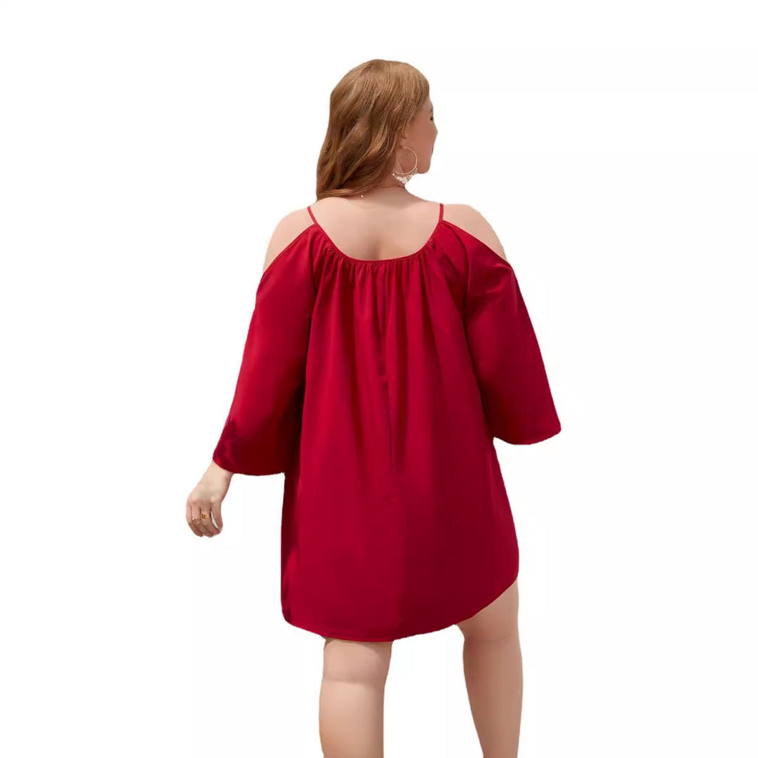 Damen Sommerkleid mit offenem Schulterdesign und voluminösen Ärmeln EB
