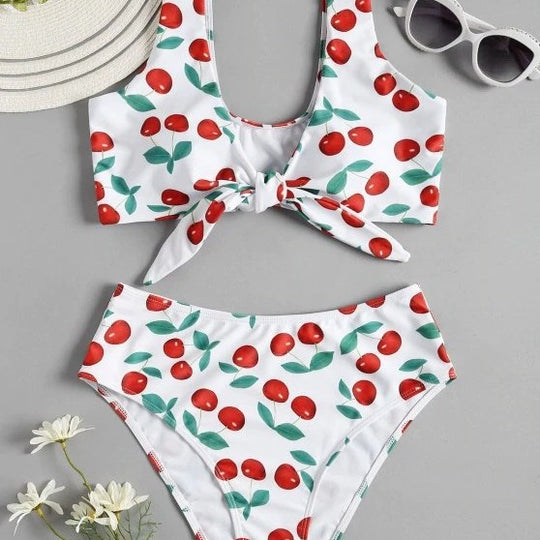 Damen Hoch tailliertes Bikini-Set mit verspieltem Knoten-Detail EB