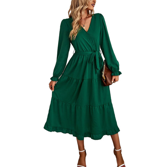 Damen Maxikleid mit Wickeloptik und Kleidungsdetails EB