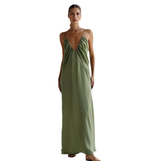 Damen Elegantes Maxikleid mit tiefem V-Ausschnitt EB