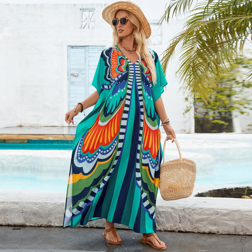 Damen Strandkleid im bunten Grafischen Design EB
