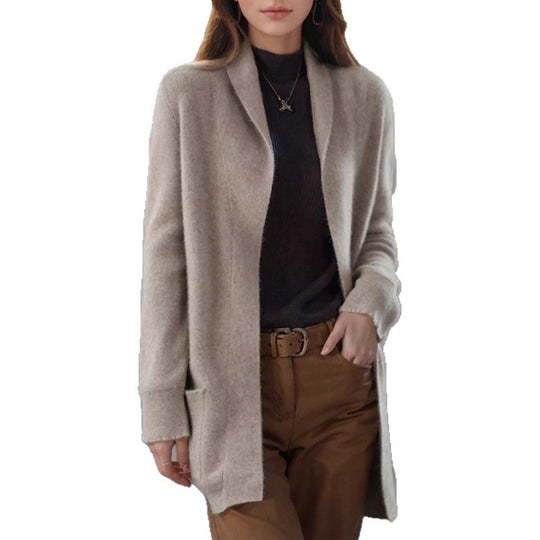 Damen Offener Longcardigan aus Soft‑Strick mit aufgesetzten Taschen EB
