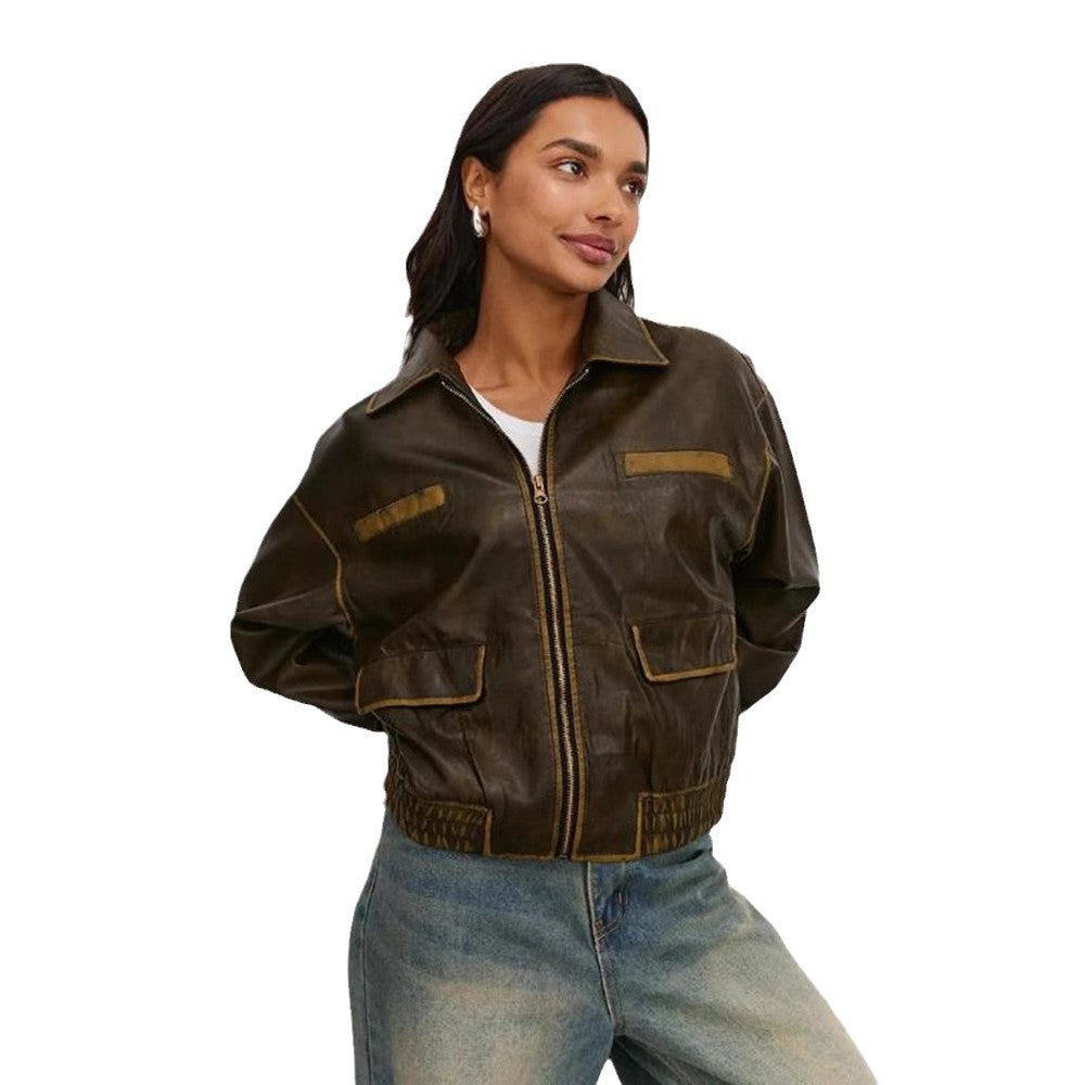 Damen modische jacke mit praktischen Taschen und elastischem Saum EB