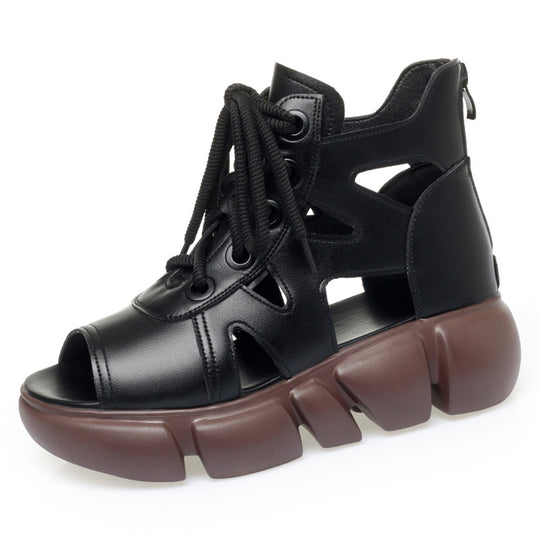 Damen Sportliche Sandalen mit luftiger Schnürung und robustem Blockabsatz EB