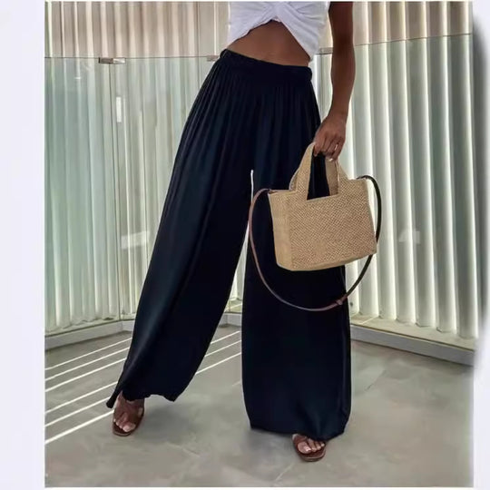 Damen Elegante weite Sommerhose mit elastischem Bund und fließendem Schnitt EB