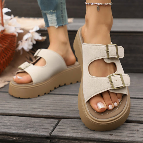 Damen Komfortable Plateausandalen mit doppelten Riemen und modischem Design EB