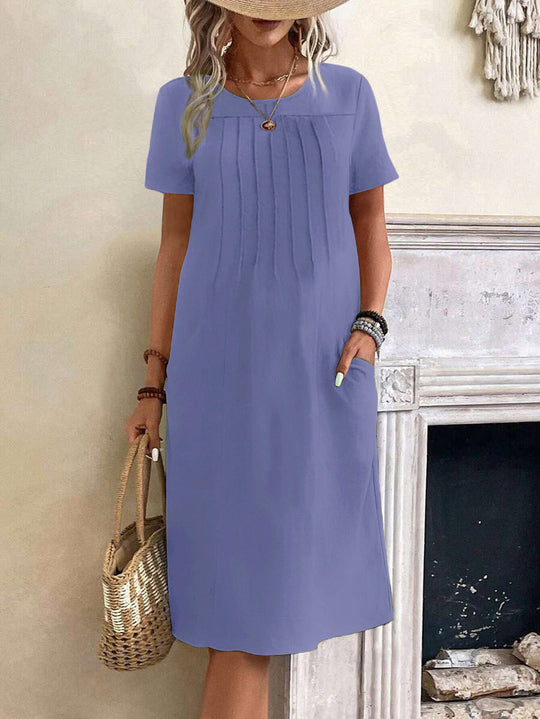 Damen lässiges Midi-Kleid mit Falten-Design und praktischen Taschen EB