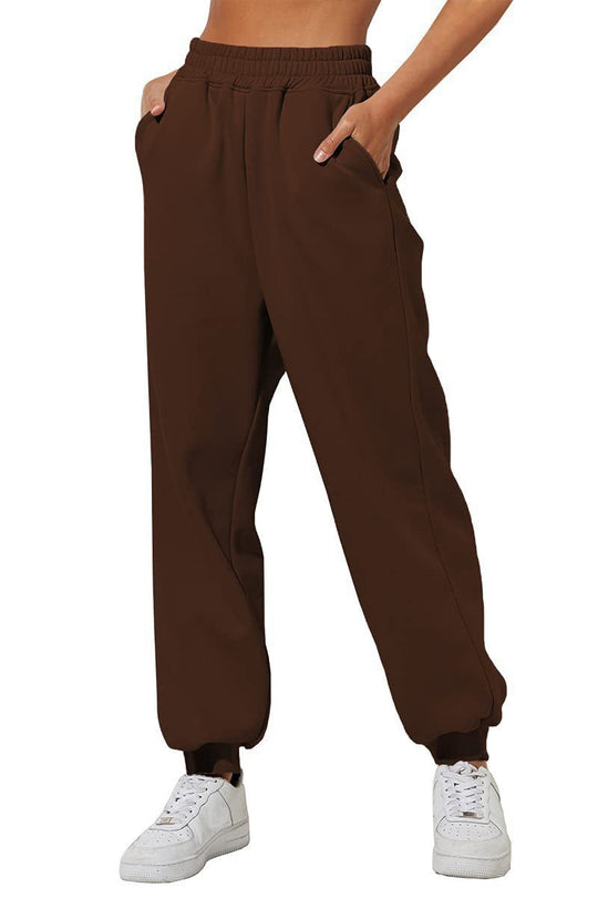 Damen nan weite High‑Waist Jogginghose mit soften Bügelfalten, elastischem Komfortbund und gerippten Knöchelbündchen EB