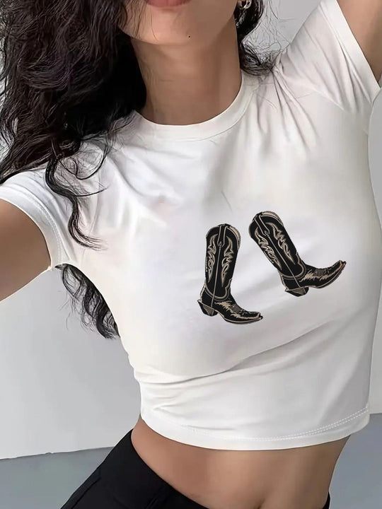 Damen Crop-T-Shirt mit auffälligem Statement-Print EB 1777452337