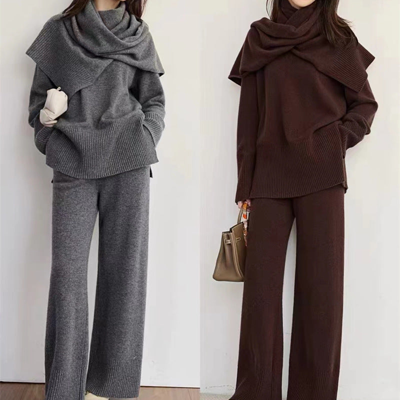 Damen Strickensemble mit locker sitzendem Pullover und weit geschnittener Hose EB
