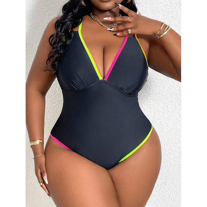 Damen eleganter Einteiler Badeanzug mit kontrastierenden Details EB
