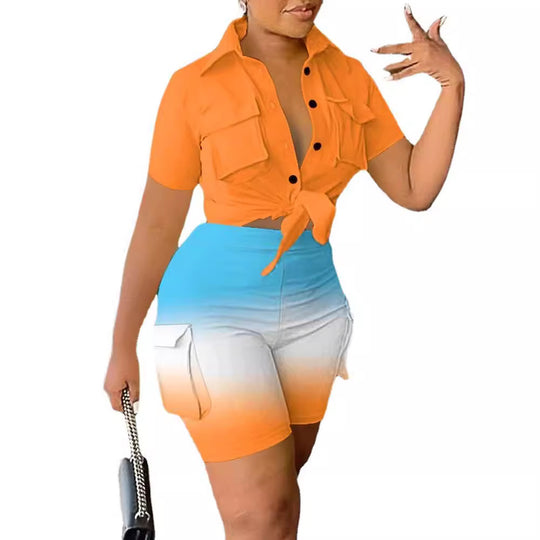 Damen Freizeit Set mit modischem Hemd und stylischen Shorts EB