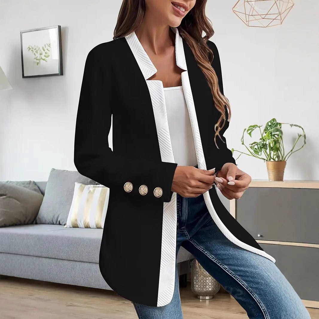 Damen Elegante und schicke Blazerjacke mit Kontrastdetails EB