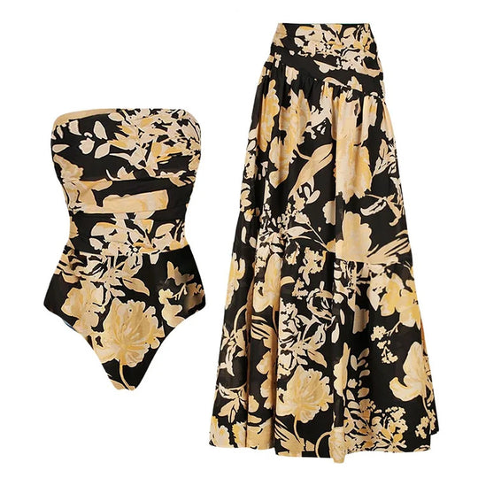 Damen Bandeau Badeanzug mit floralem Design EB