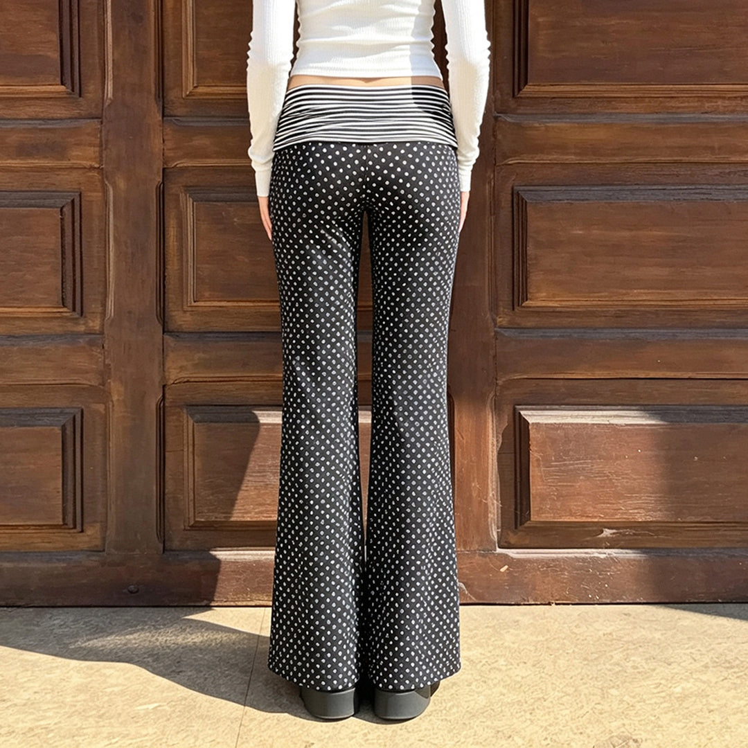 Damen nan weite Marlene-Hose mit hohem Umschlag-Bauchbund und gepunktetem Stretchjersey EB