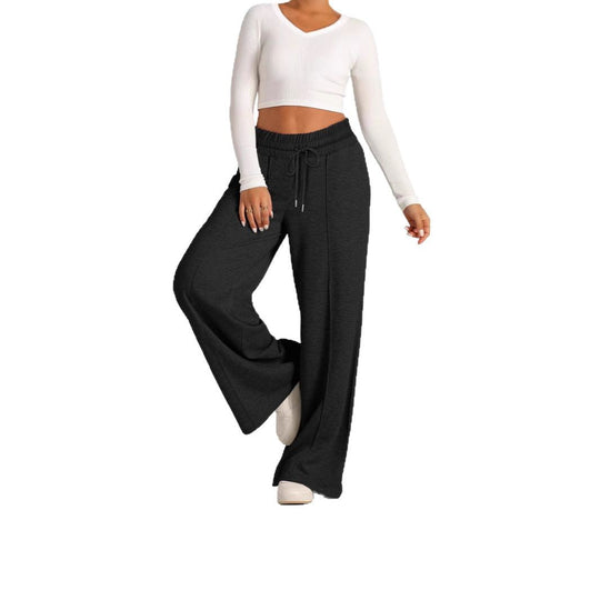 Damen nan weite High‑Waist Palazzo-Loungehose mit elastischem Komfortbund und Kordelzug EB