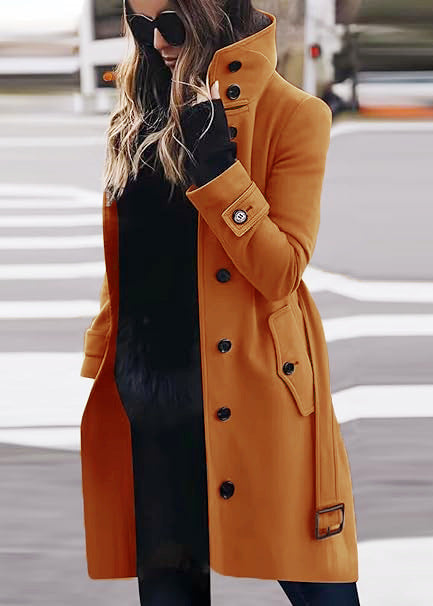 Damen eleganter Trenchcoat mit hohem Kragen und praktischen Taschen EB