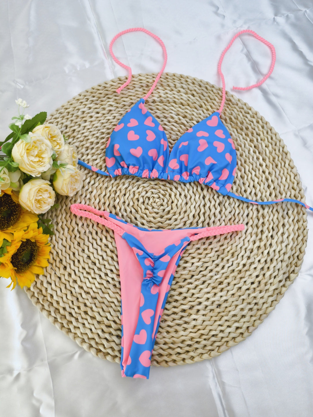 Damen Triangel-Bikini-Set mit fröhlichem Kirschmuster und verstellbaren Trägern EB