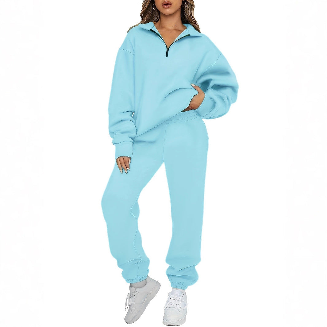 Damen nan zweiteiliges Relax-Set mit halbverdecktem Halbzip-Sweatshirt im Oversize-Schnitt und hohem Komfortbund Jogginghose EB