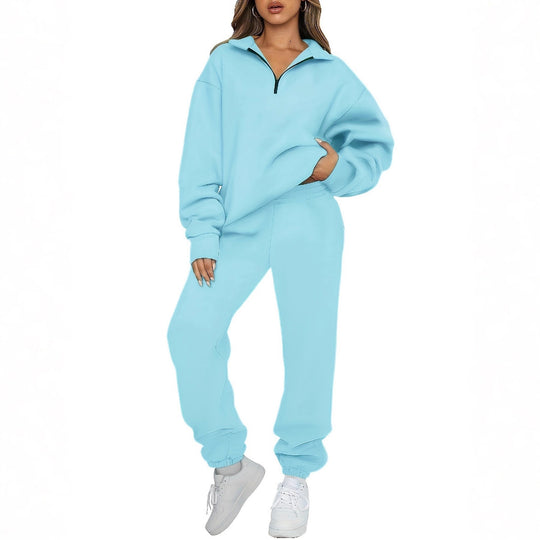 Damen nan zweiteiliges Relax-Set mit halbverdecktem Halbzip-Sweatshirt im Oversize-Schnitt und hohem Komfortbund Jogginghose EB