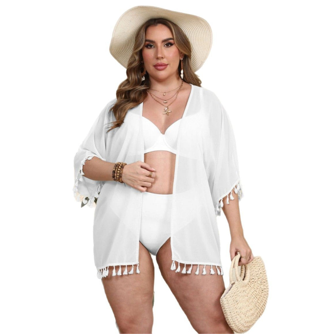 Damen luftiger Kaftan mit bezauberndem Fransenabschluss EB