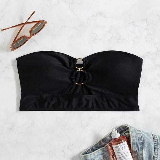 Damen Bandeau-Bikini-Oberteil mit dekorativem Ring-Detail EB