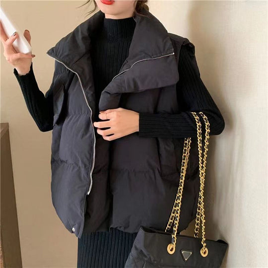 Damen Wattierte Utility-Weste mit seitlichen Taschen und hohem Kragen EB