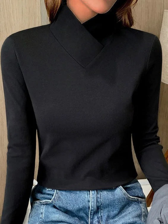 EB | Bluse mit Asymmetrischem Kragen Langarm-design Elegant und Modern