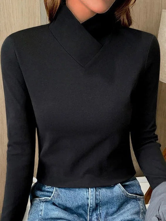 EB | Bluse mit Asymmetrischem Kragen Langarm-design Elegant und Modern