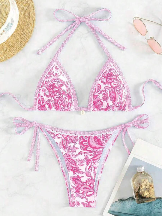 Damen Triangel-Bikini mit aufwendigem Floral-Design EB