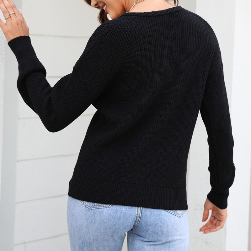 EB | Schlichter Einfarbiger Strickpullover Mit Rundhals