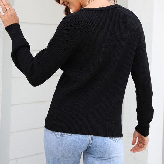 EB | Schlichter Einfarbiger Strickpullover Mit Rundhals