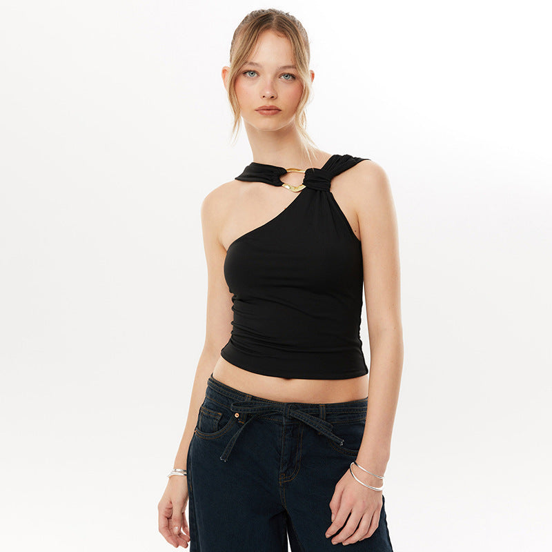 Damen asymmetrisches Trägershirt mit dekorativer Ringverzierung EB