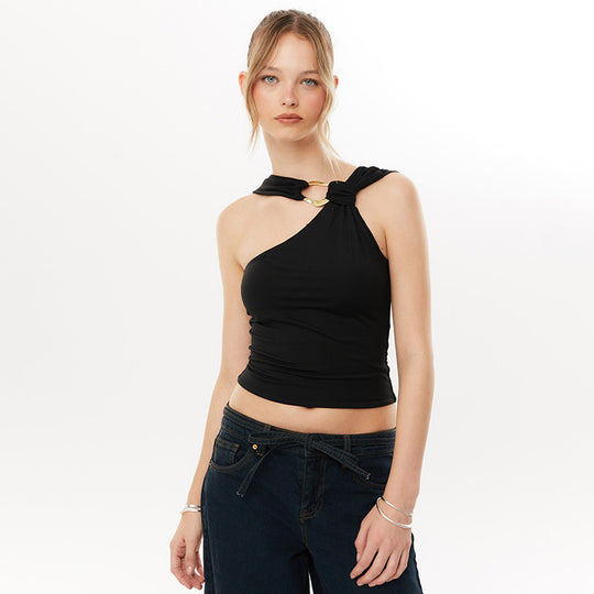 Damen asymmetrisches Trägershirt mit dekorativer Ringverzierung EB