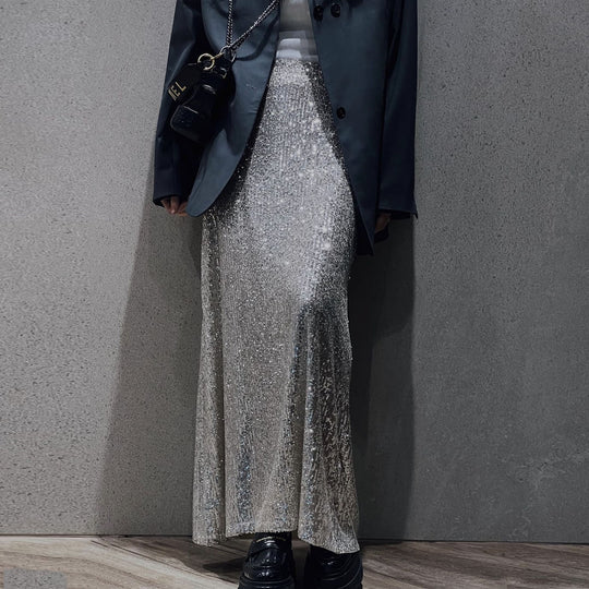 Damen Glitzernder Maxi-Rock mit schmalem Schnitt und hohem Bund EB