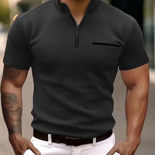 Herren Kurzarm Zip-T-Shirt mit praktischer Brusttasche EB
