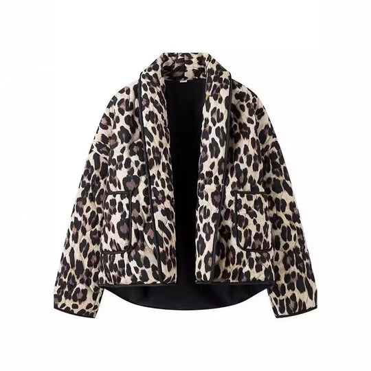 Damen Modische Leopard-Jacke mit eleganten Paspeldetails EB