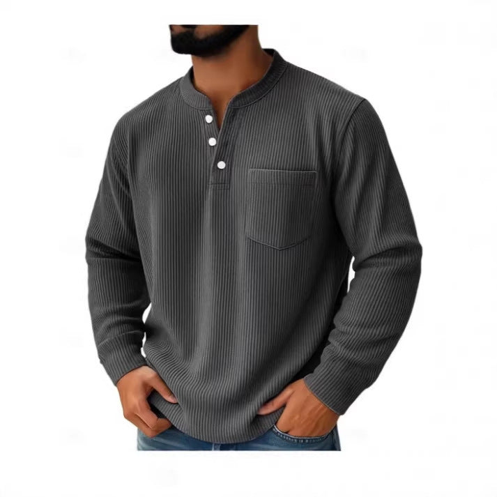 Herren nan thermisches Waffelstrick-Henleyshirt mit Stehkragen Brusttasche und geripptem Komfortschnitt EB