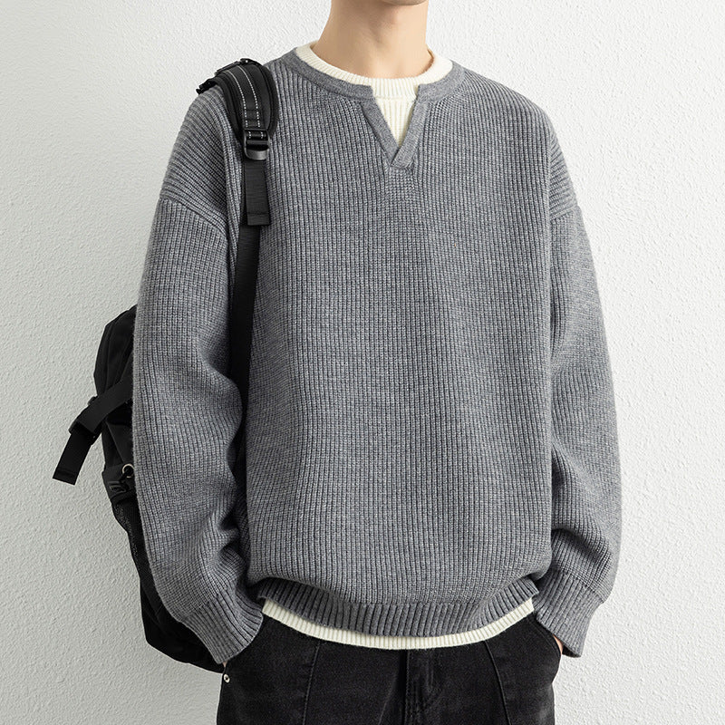 Herren Strickpullover mit V-Ausschnitt und strukturiertem Design EB