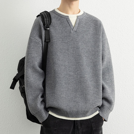 Herren Strickpullover mit V-Ausschnitt und strukturiertem Design EB