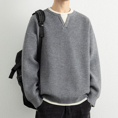 Herren Strickpullover mit V-Ausschnitt und strukturiertem Design EB
