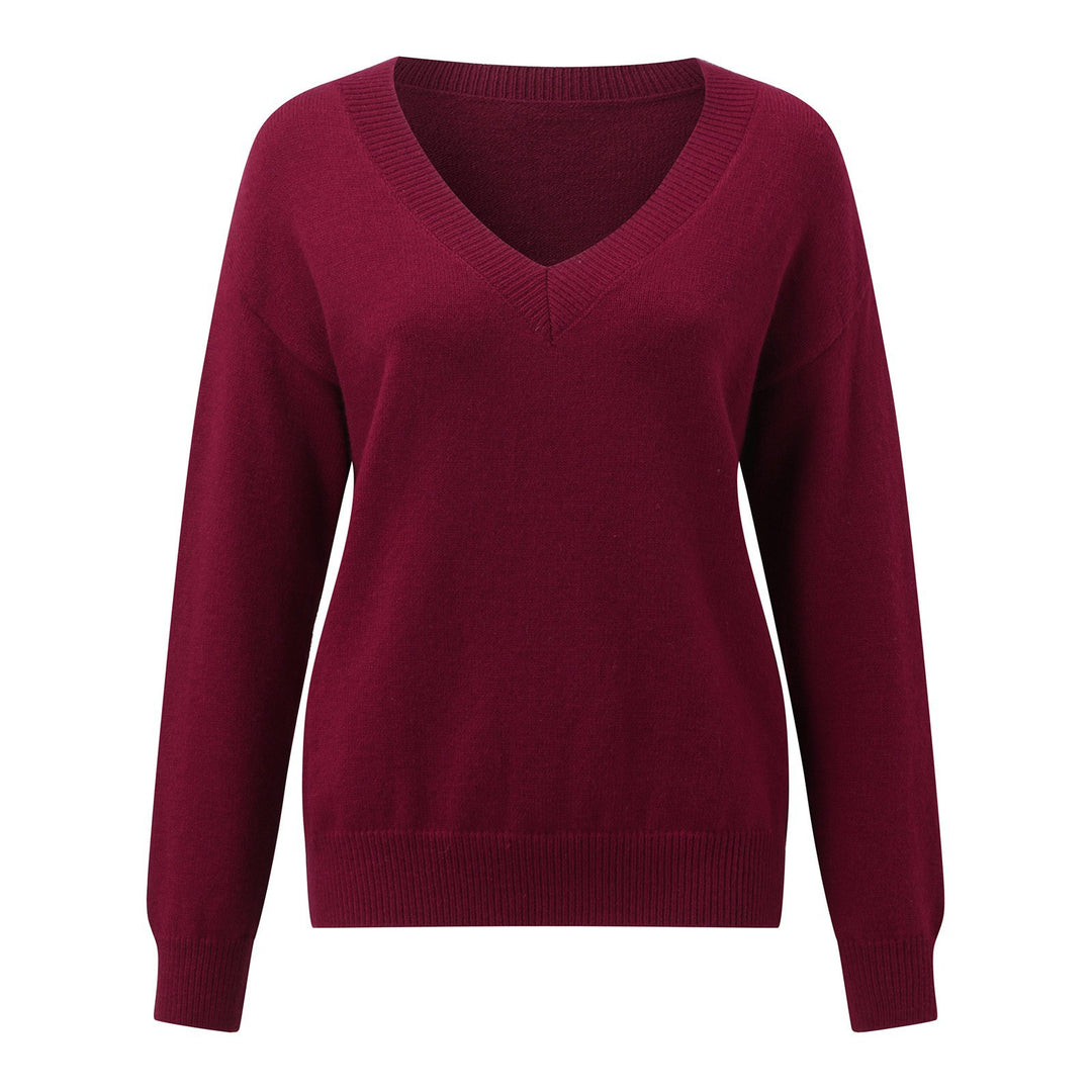 Damen V-Ausschnitt Strickpullover in feiner Wollqualität EB